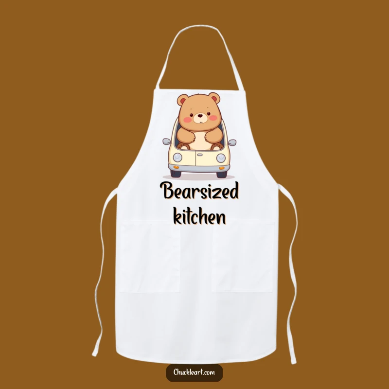 Funny Chubby Bear Car Apron: Hilarious Kitchen Auto Humor Wear!