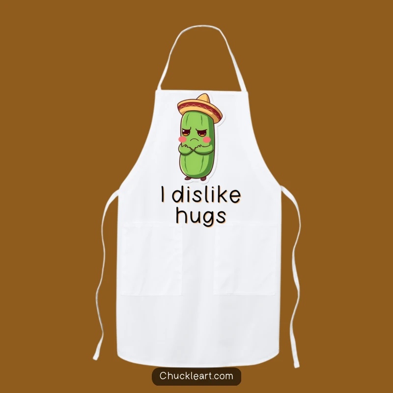 Funny Grumpy Pickle Hug Apron: Hilarious Mexican Fiesta Pickle Kitchen Gift!
