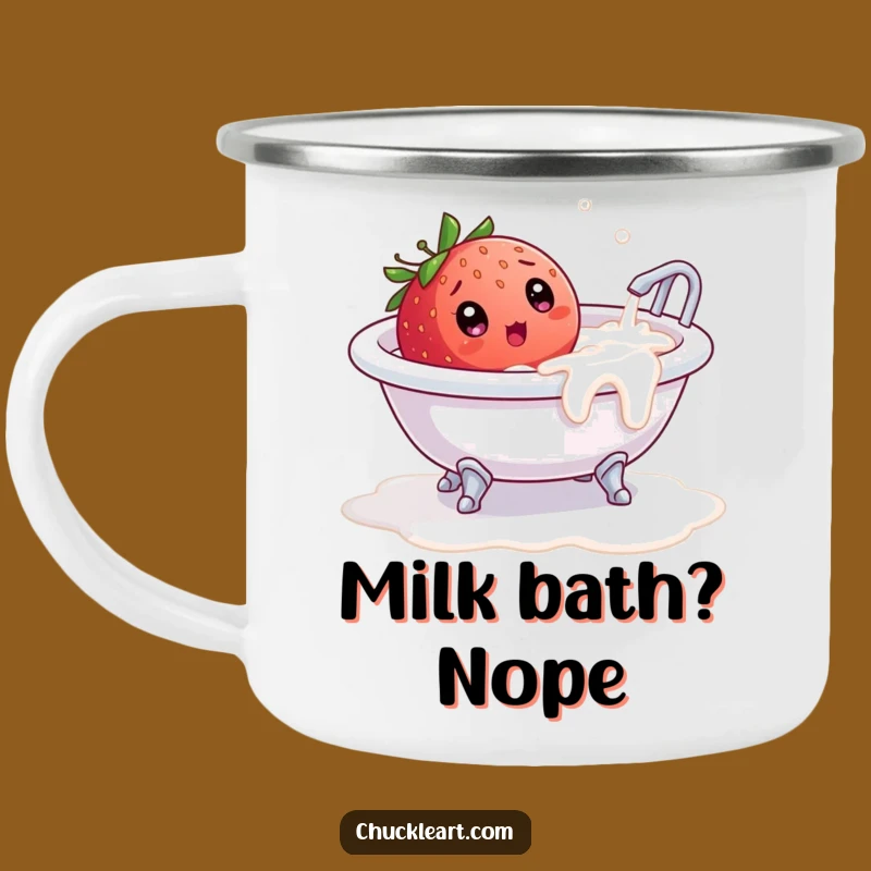 Funny Strawberry Camp Mug: Outdoor Milk Bath Surprise, Hilarious Adventure Cup!