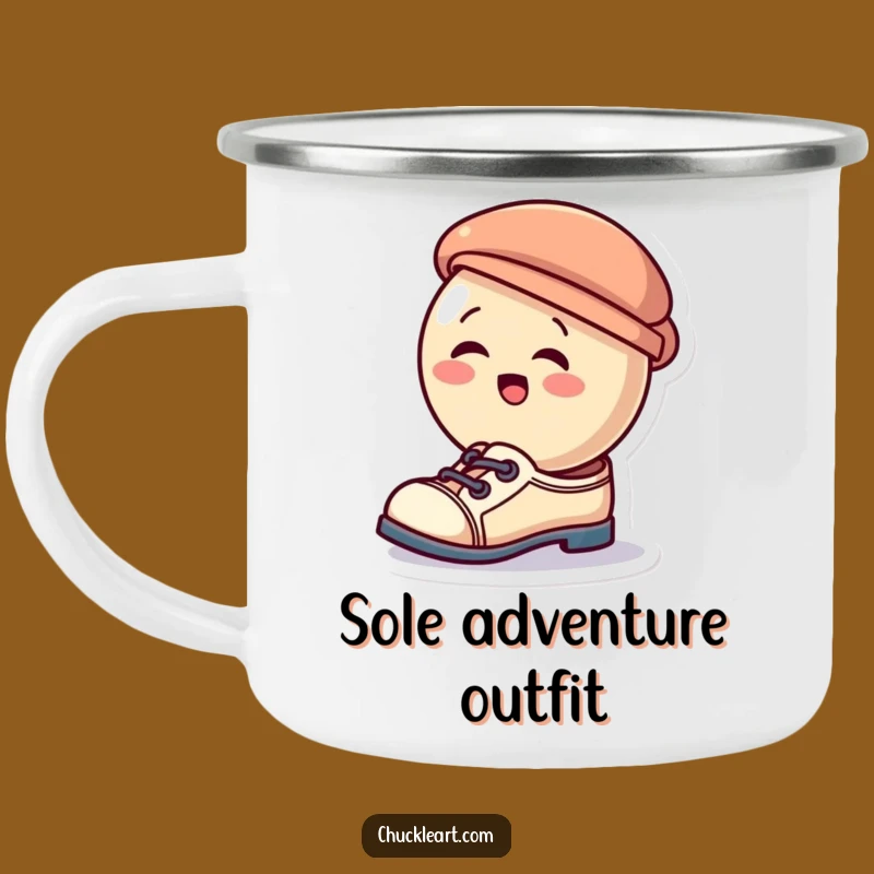 Funny Giggling Button Camping Mug: Giggles on the Go with Shoe-Hat Design