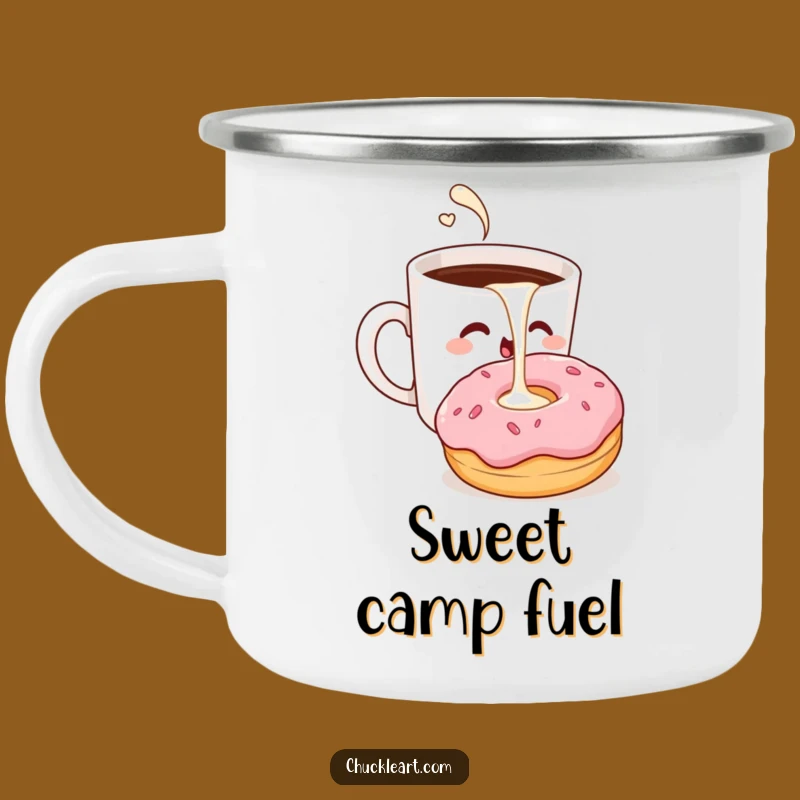 Funny Coffee & Donut Camping Mug: Cheeky Morning Treat Humor Outdoor Gift!