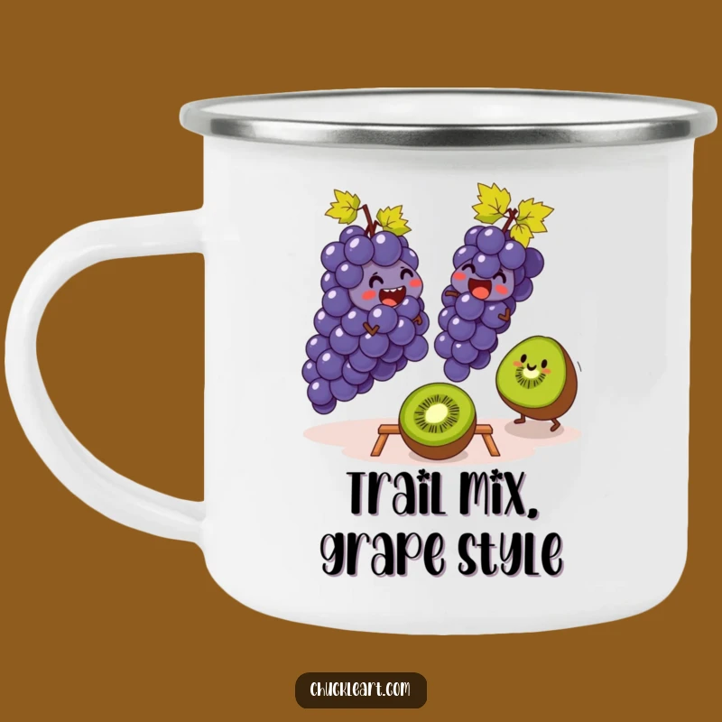 Funny Grapes & Kiwi Leapfrog Camping Mug: Adventure Humor