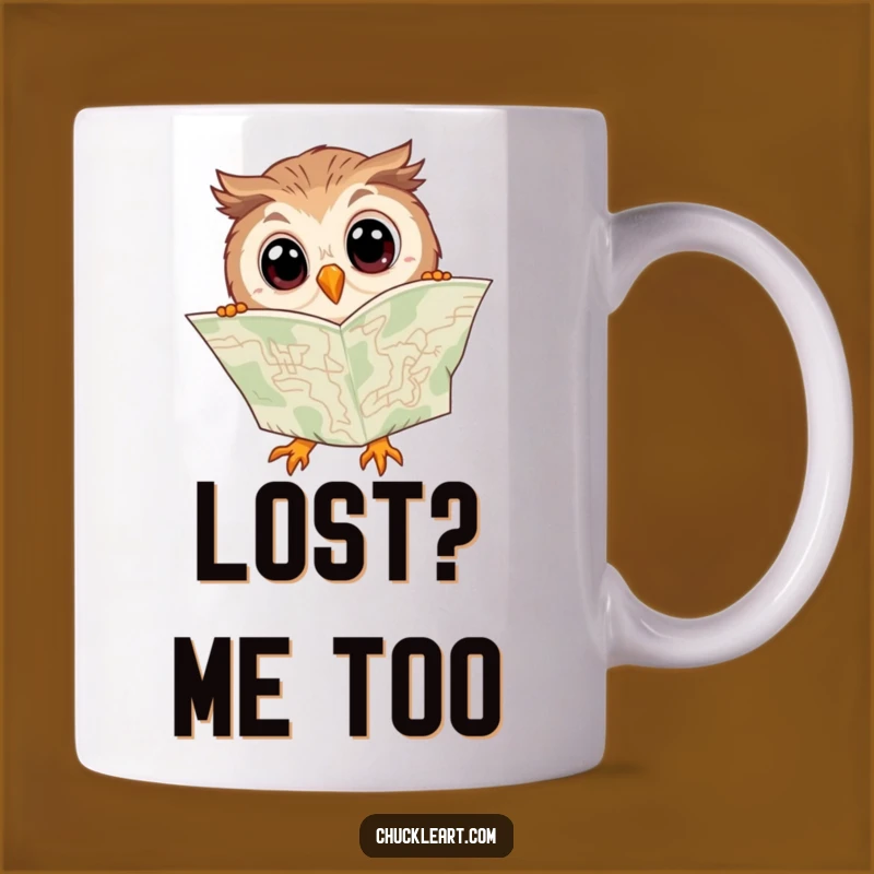 Funny Clumsy Owl Reading Map Mug - Hilarious Wise Bird Gift Idea