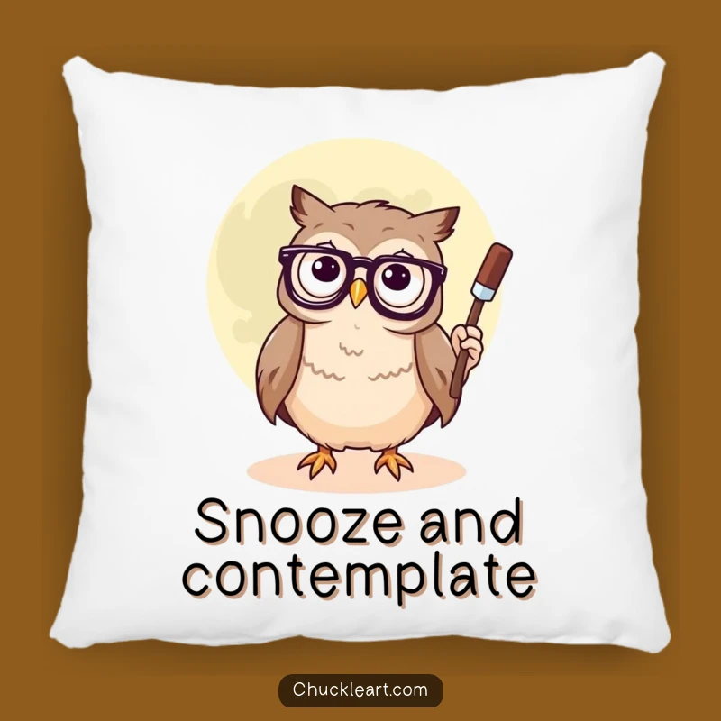 Funny Owl Moon Painting Pillow: Cozy & Hilarious Accent for Your Space!