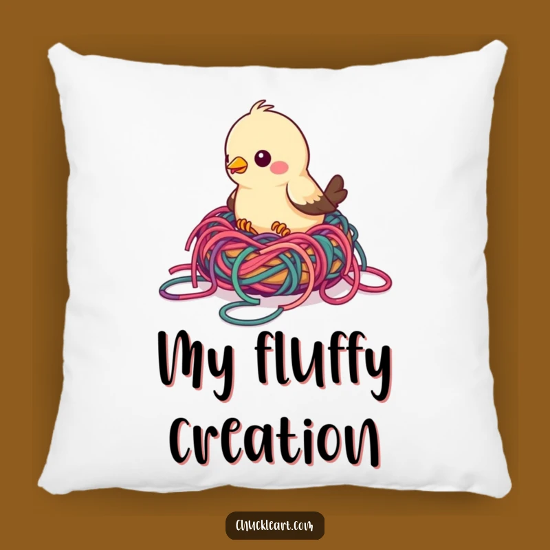 Funny Bird Yarn Nest Pillow: Cozy Comfort, Hilarious Accent for Crafty Spaces