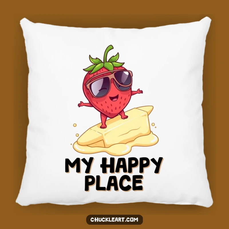 Funny Strawberry Surfing Pillow: Cozy Up with Comical Fruit Art