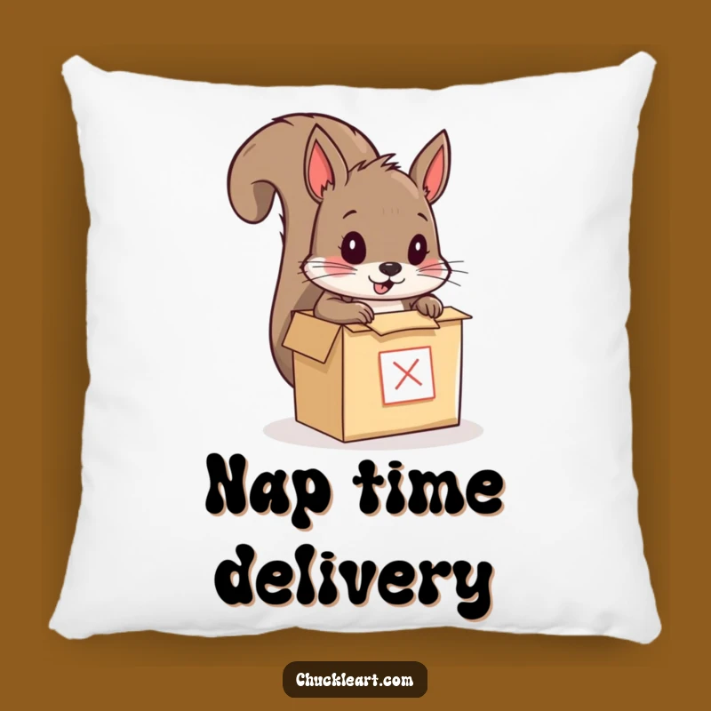 Funny Squirrel Mailing Himself Pillow: Cozy Animal Art Cushion, Hilarious Decor