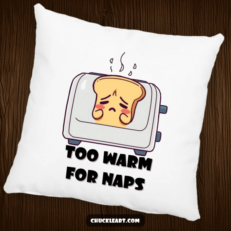 Funny anxious bread sweating in a toaster, on a soft pillow, bringing comfort and humor.