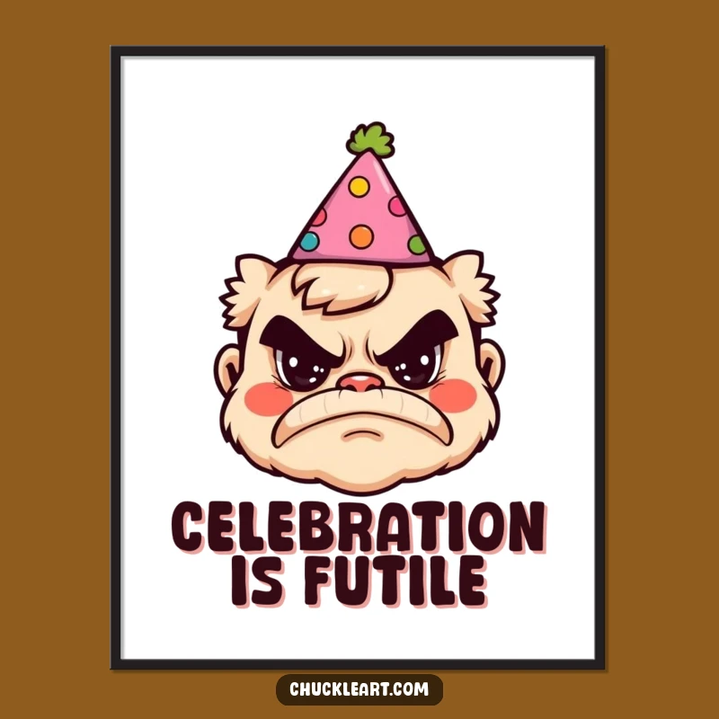 Funny Grumpy Party Hat Digital Art - Hilarious Birthday Printable