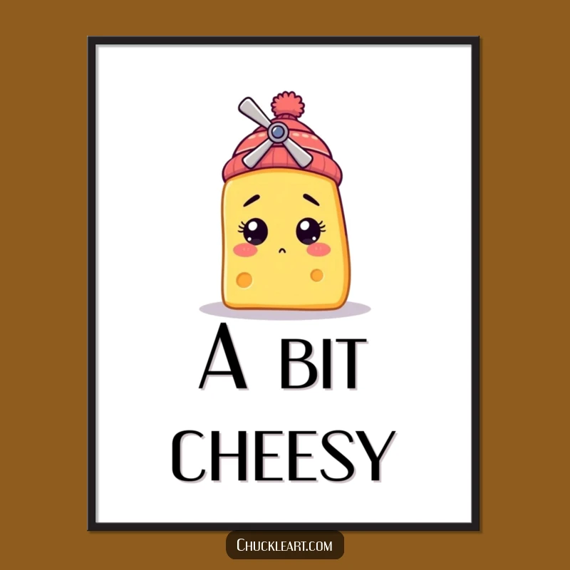 Funny Bewildered Cheese Digital Art: Printable of Cheese with Propeller Beanie
