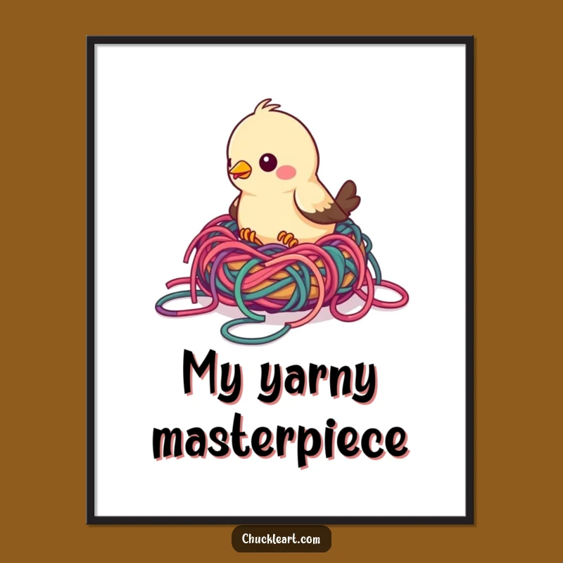Funny Bird Yarn Nest Digital Art: Instant Crafty Laughs, Whimsical Wall Decor Gift