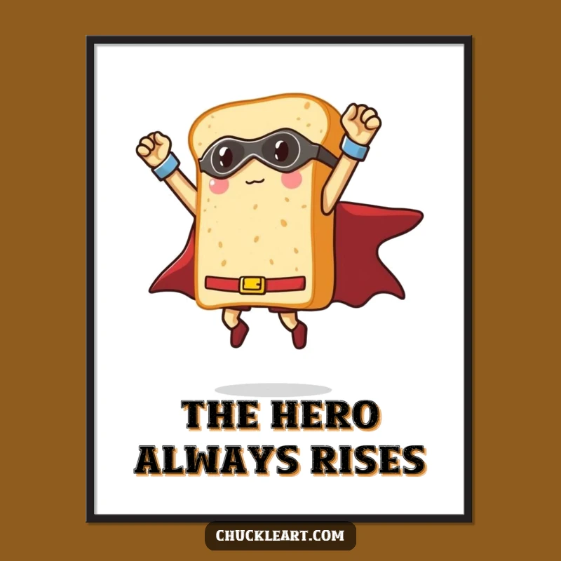 Funny Bread Superhero Digital Print: Triumphant Loaf Art, Hilarious Instant Download Gift