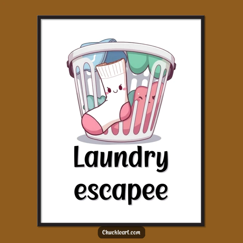 Funny Escaping Sock Digital Print: Hilarious Laundry Art for Instant Download