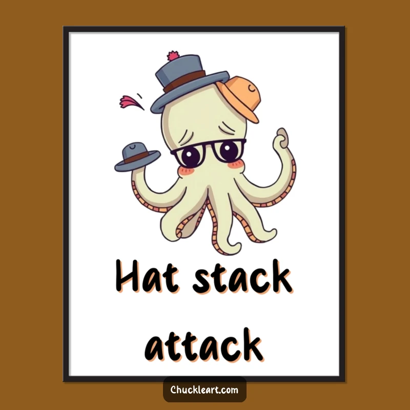Funny Octopus Hat Digital Art: Hilarious Multitasking Art Print!