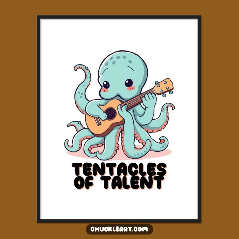 Funny Octopus Ukulele Digital Art: Hilarious Musical Decor for Walls