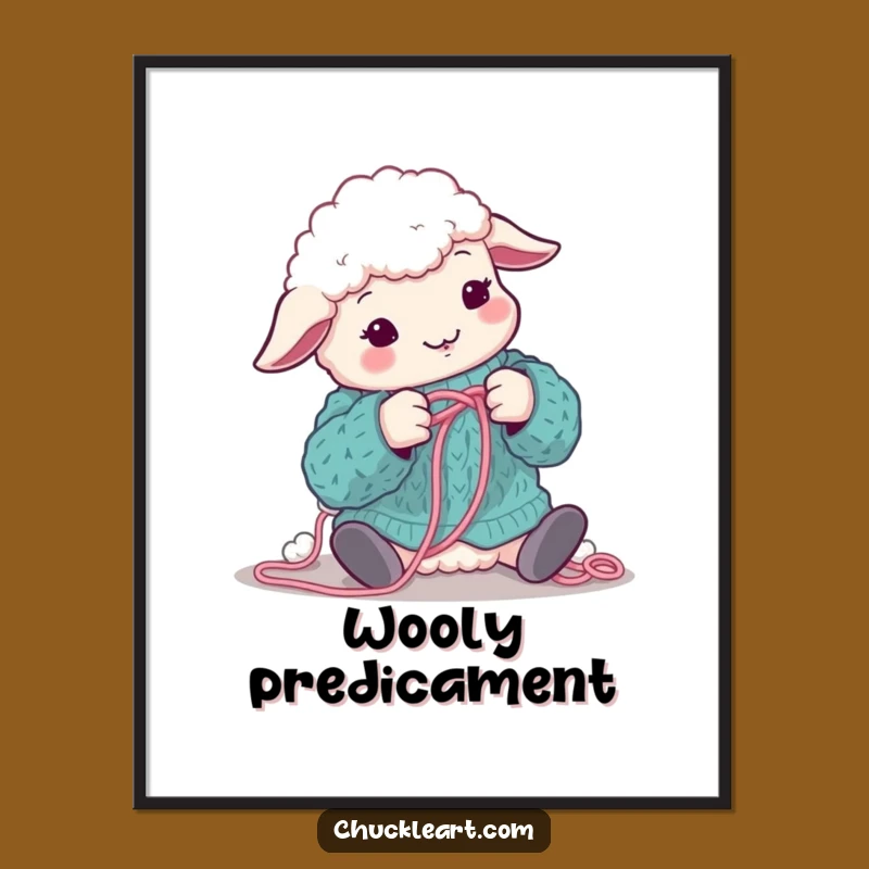 Funny Sheep Knitting Digital Art: Hilarious Woolly Craft Print!