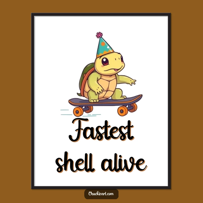 Funny Turtle Skateboard Digital Art: Hilarious Party Animal Speeding Art!