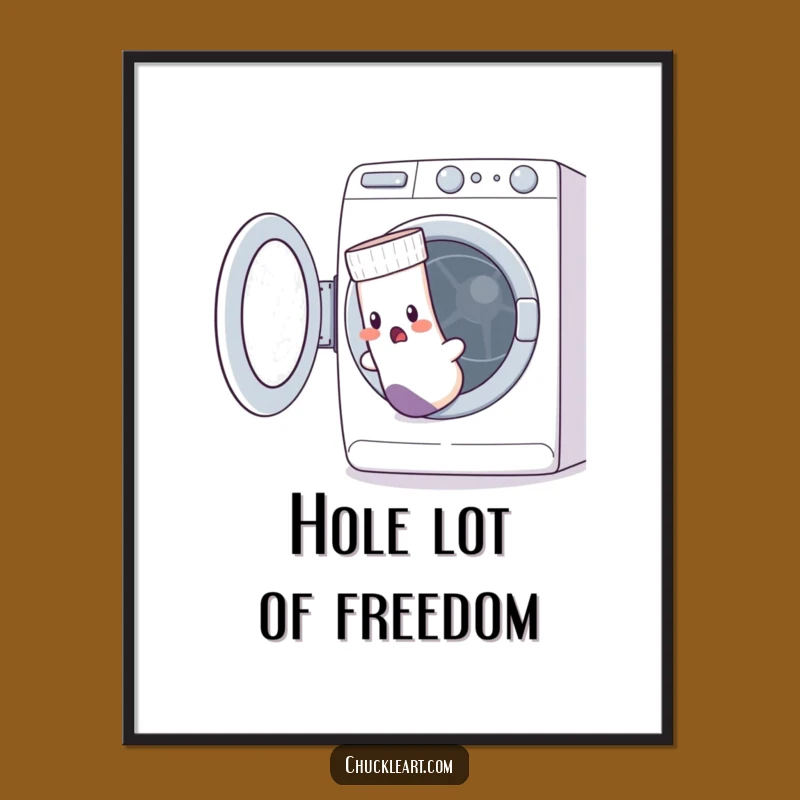 Funny Escaping Sock Print: Hilarious Laundry Day Humor Digital Art!
