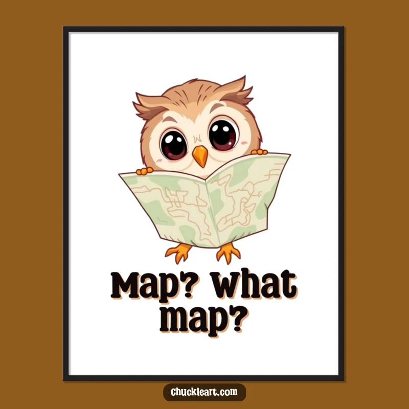 Funny Clumsy Owl Map Digital Art - Hilarious Bewildered Bird Wall Decor Gift