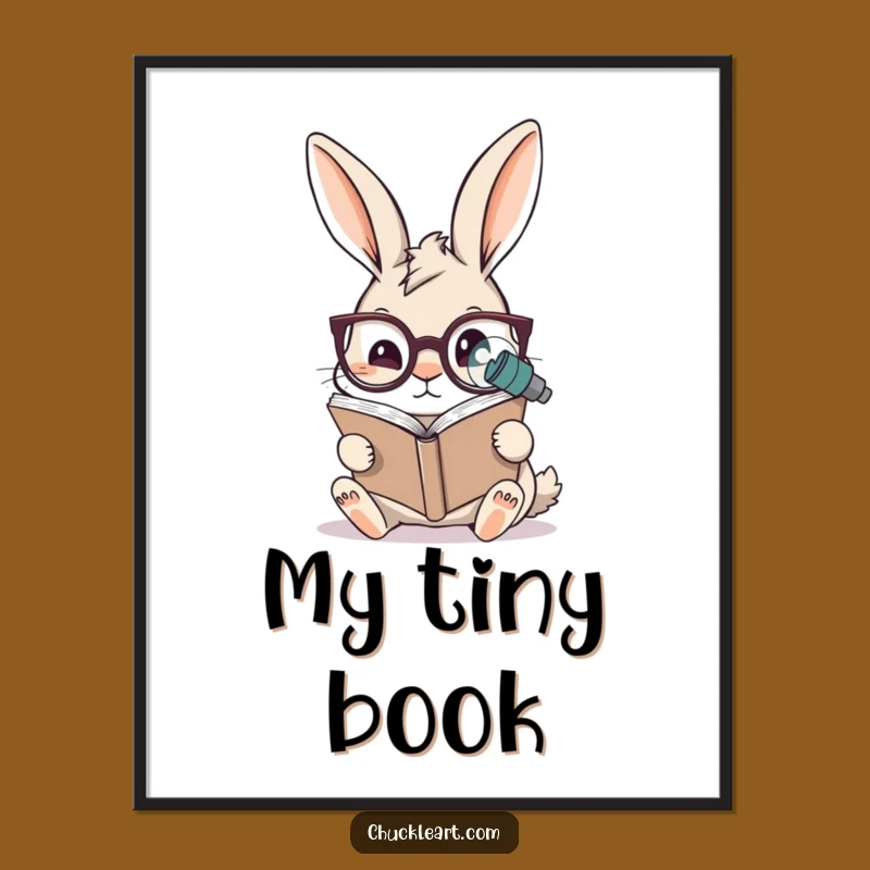 Funny Rabbit Reading Digital Art: Instant Scholarly Laughs, Whimsical Wall Decor Gift