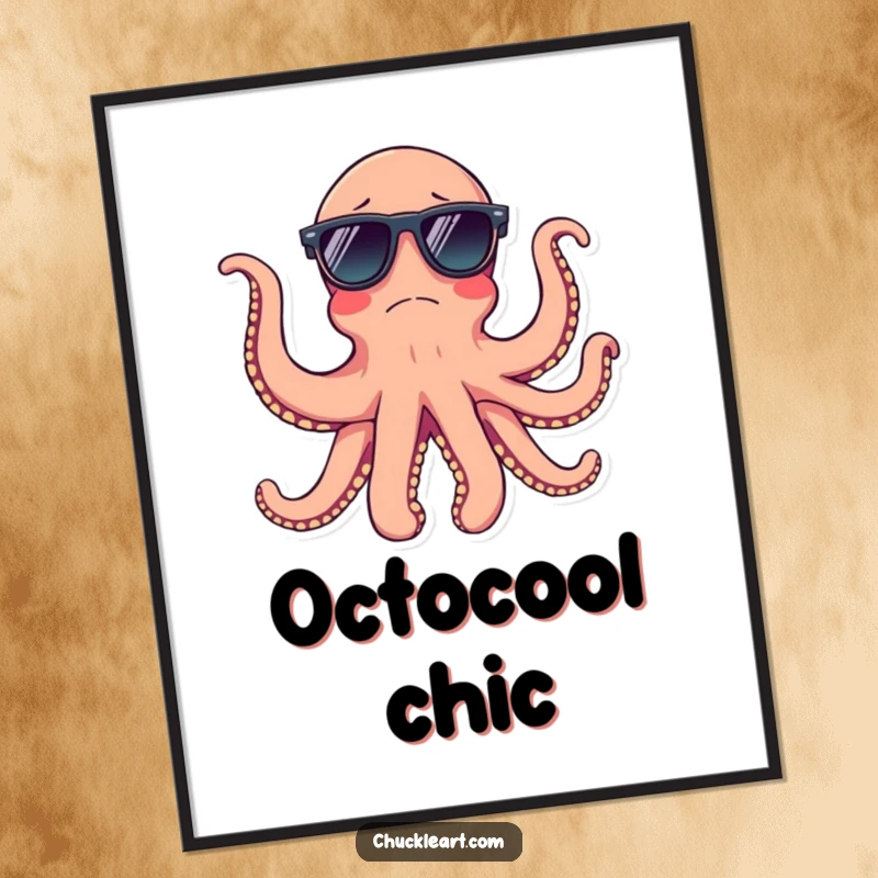 Funny octopus wearing sunglasses on all tentacles, a digital art print for instant quirky style.