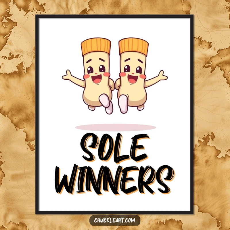 Funny digital art print of socks in a spirited race, for energetic and humorous wall decor.