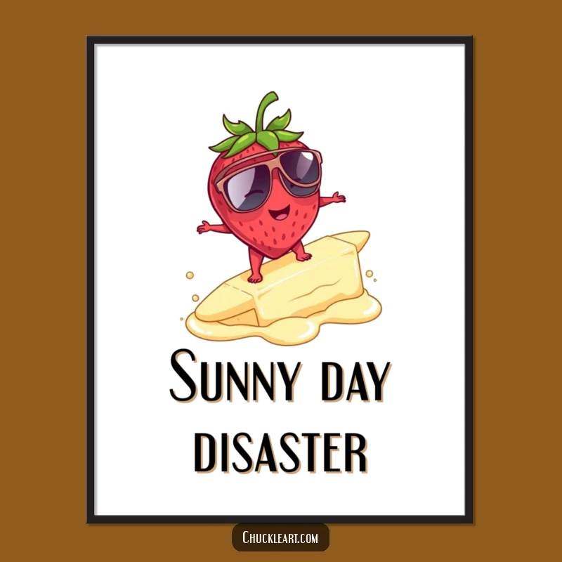 Funny Strawberry Surfing Digital Print: Instant Laughs for Your Wall