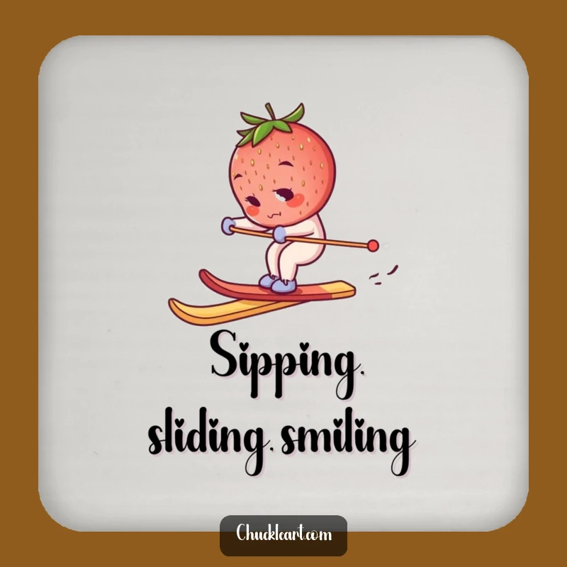 Funny Skiing Strawberry Coaster: Protect Surfaces with Bold Flair