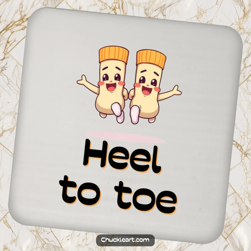 Funny coaster with socks in a spirited race, for protecting tables with humorous competition.