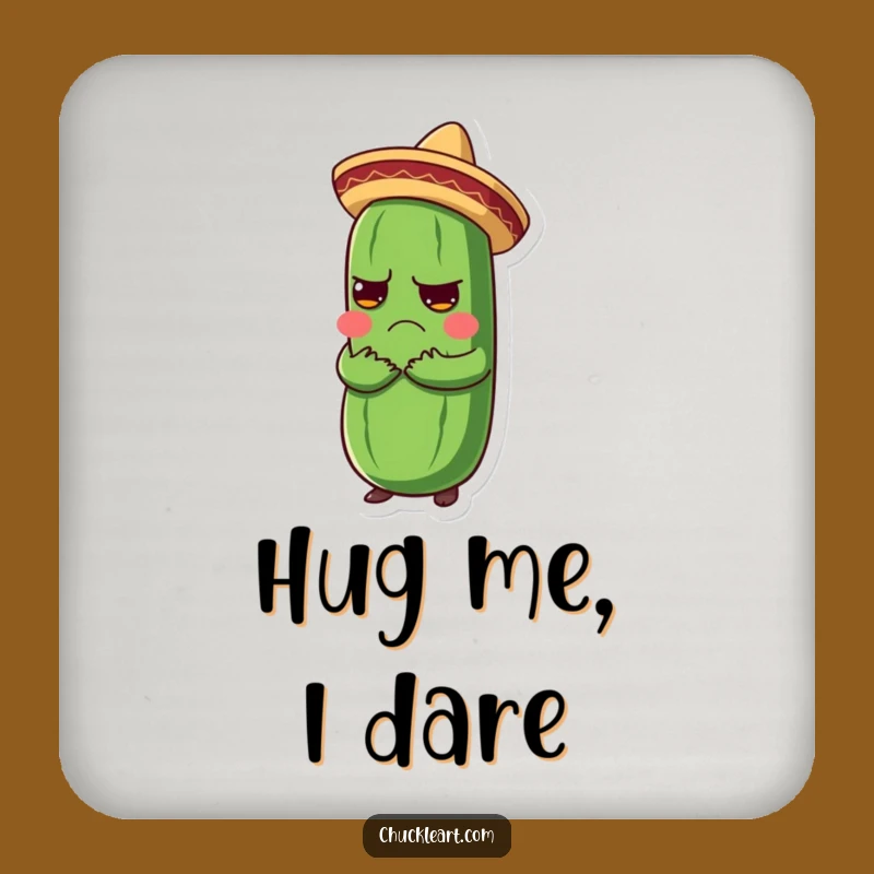 Funny Grumpy Pickle Hug Coaster: Hilarious Mexican Fiesta Pickle Drink Gift!