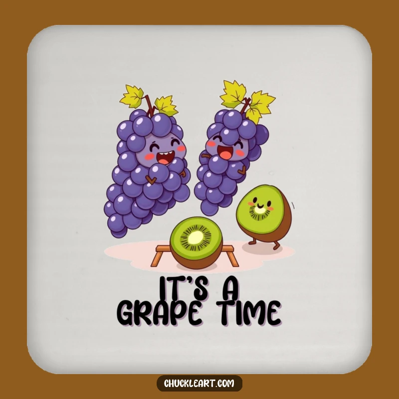 Funny Grapes & Kiwi Leapfrog Drink Coaster Set: Protect Surfaces