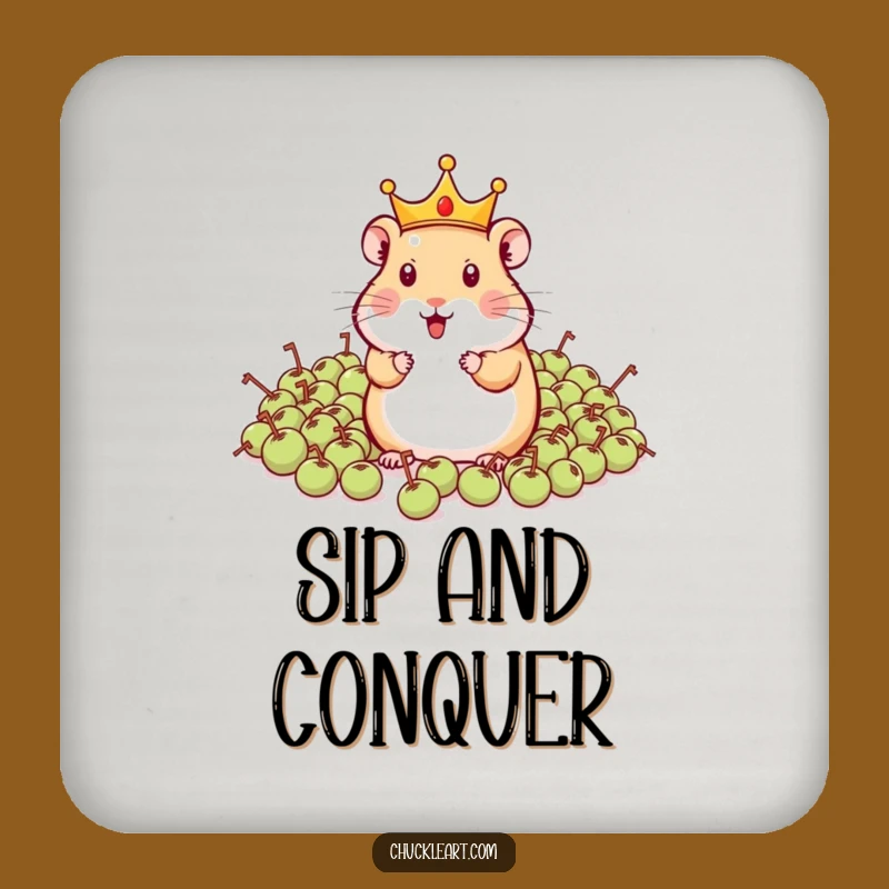 Funny Hamster King Coaster: Protect Surfaces with Tiny Ruler Comedy
