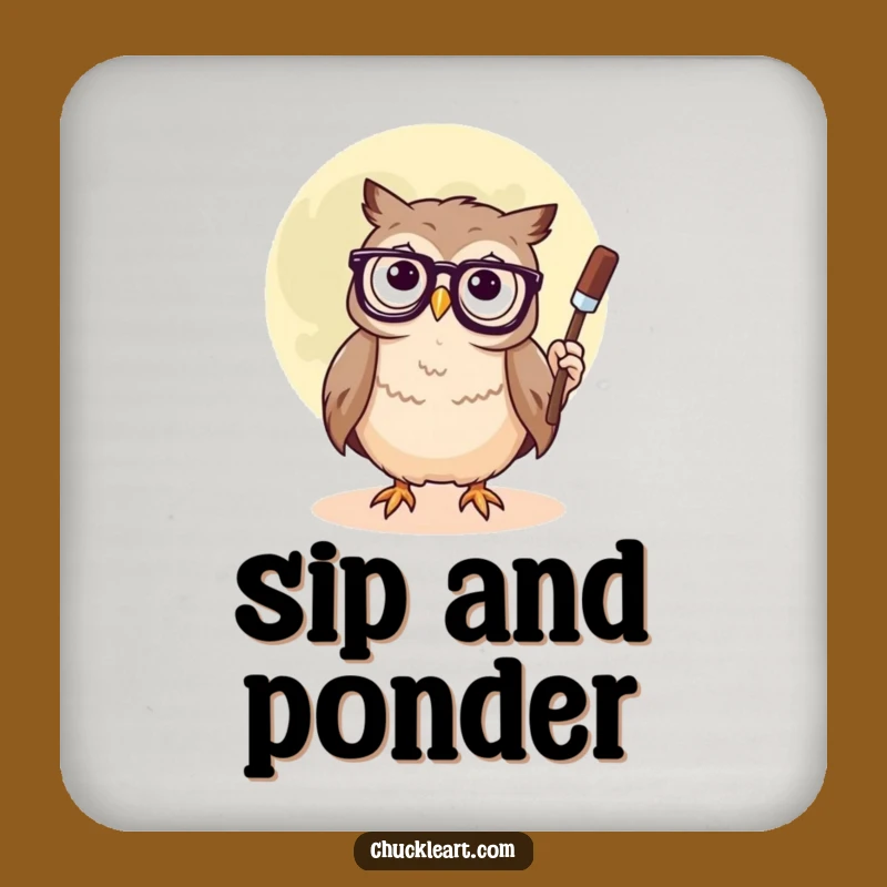 Funny Owl Moon Painting Coaster: Protect Surfaces with Hilarious Artistic Charm!