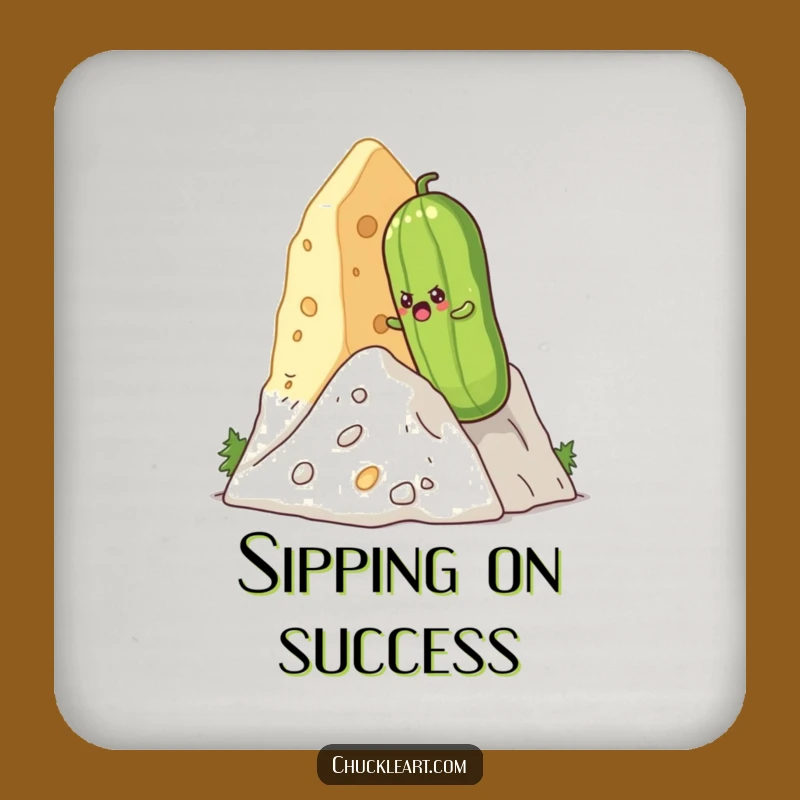 Funny Pickle Cheese Mountain Coaster - Protect Surfaces with Comical Art