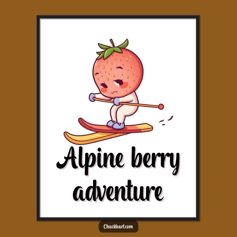 Funny Skiing Strawberry Poster: Wall Art That's Hilariously Determined