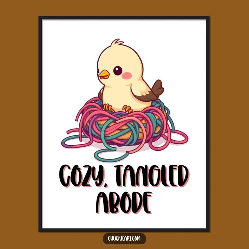 Funny Bird Yarn Nest Poster: Whimsical Wall Art, Hilarious Crafty Decor Gift