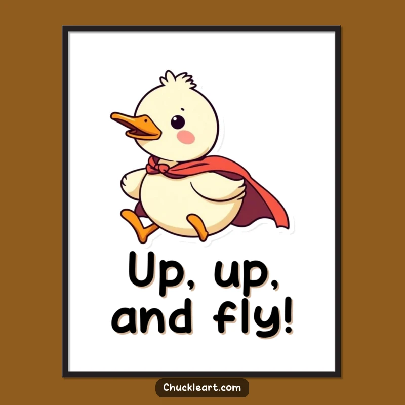 Funny Duck Superhero Poster, Flying Hero Art, Hilarious Gift