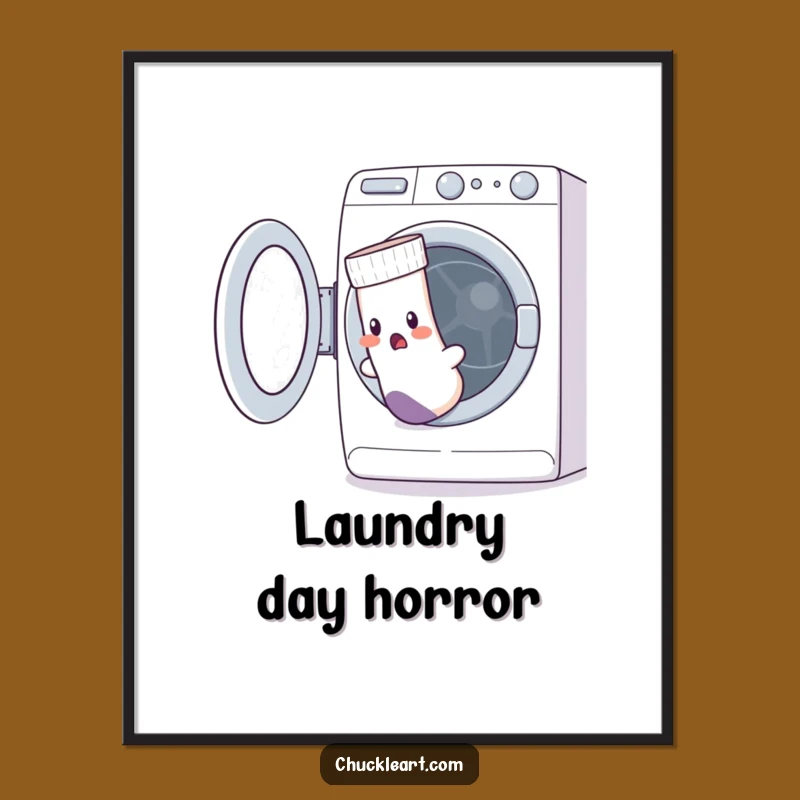 Funny Escaping Sock Poster: Hilarious Laundry Day Humor Wall Art!