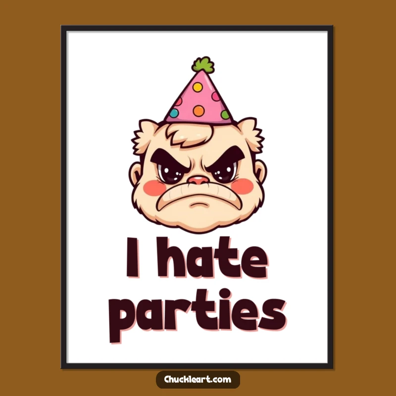 Funny Grumpy Party Hat Poster - Hilarious Birthday Wall Art