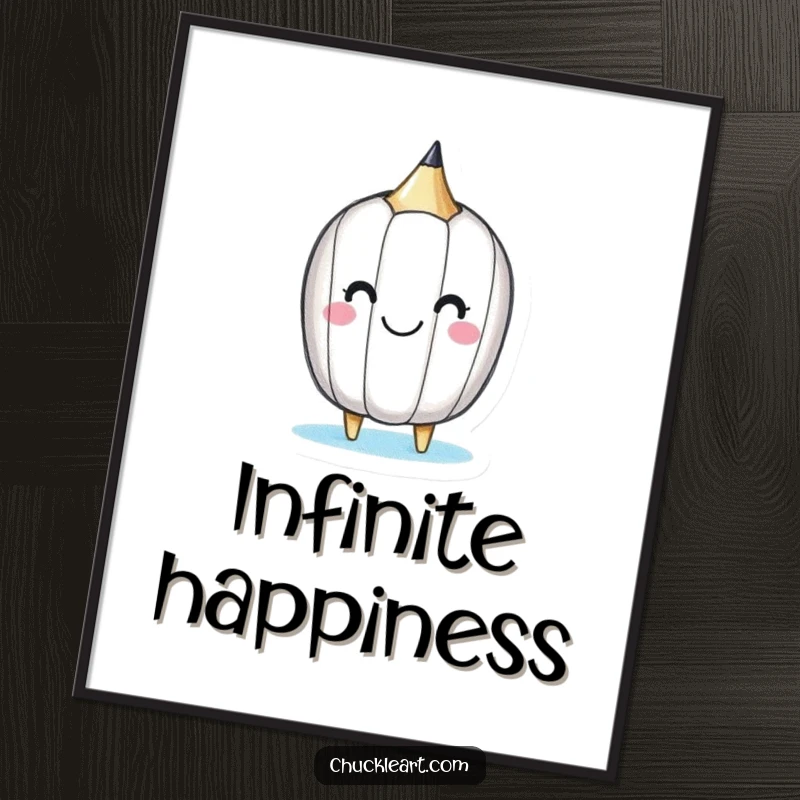 Funny poster of a happy little pencil drawing a smiley face on itself, uplifting wall art.