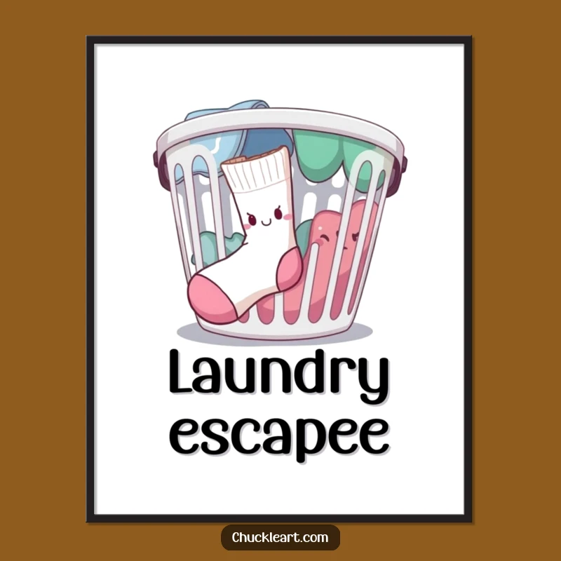 Funny Escaping Sock Poster: Hilarious Laundry Art for Your Home Decor
