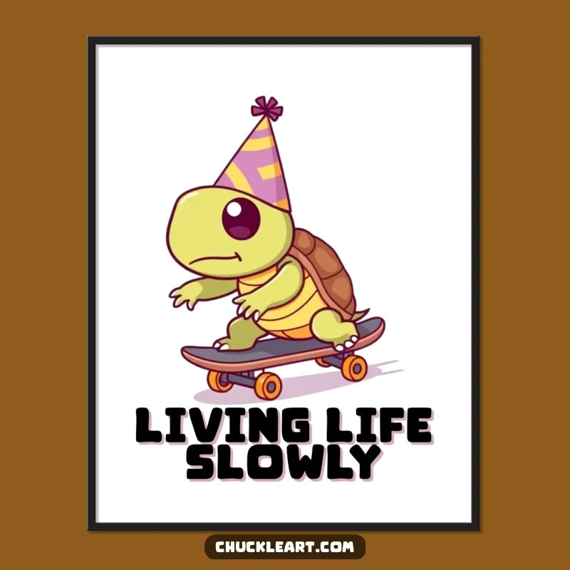 Funny Turtle Skater Poster: Hilarious Party Animal Art Print, Unique Decor
