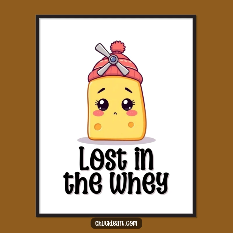 Funny Bewildered Cheese Poster: Whimsical Wall Art of Cheese with Propeller Beanie