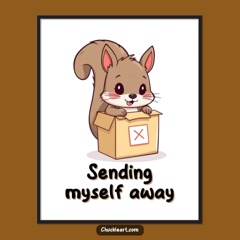 Funny Squirrel Mailing Himself Poster: Hilarious Animal Art Print, Unique Home Decor