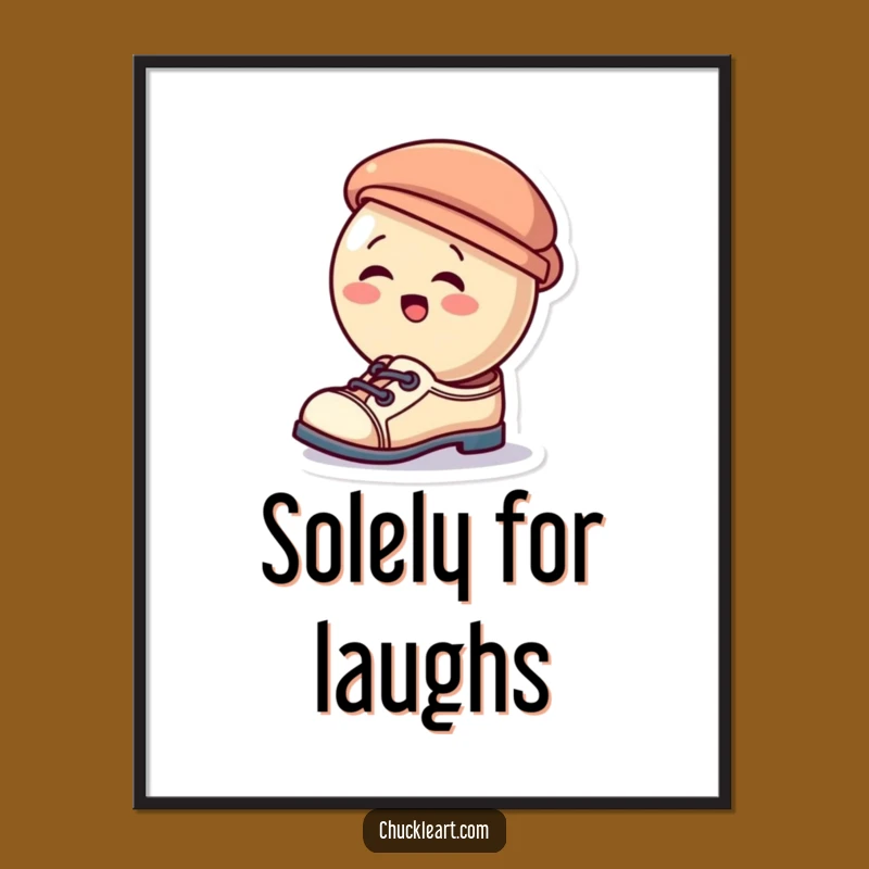Funny Giggling Button Poster: Hilarious Wall Art of a Button Wearing Hat as Shoe