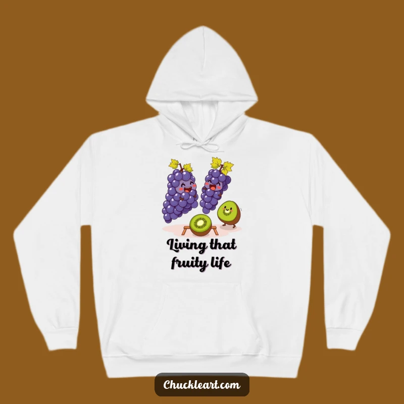 Funny Grapes & Kiwi Leapfrog Hoodie: Cozy Fruit Humor Wear