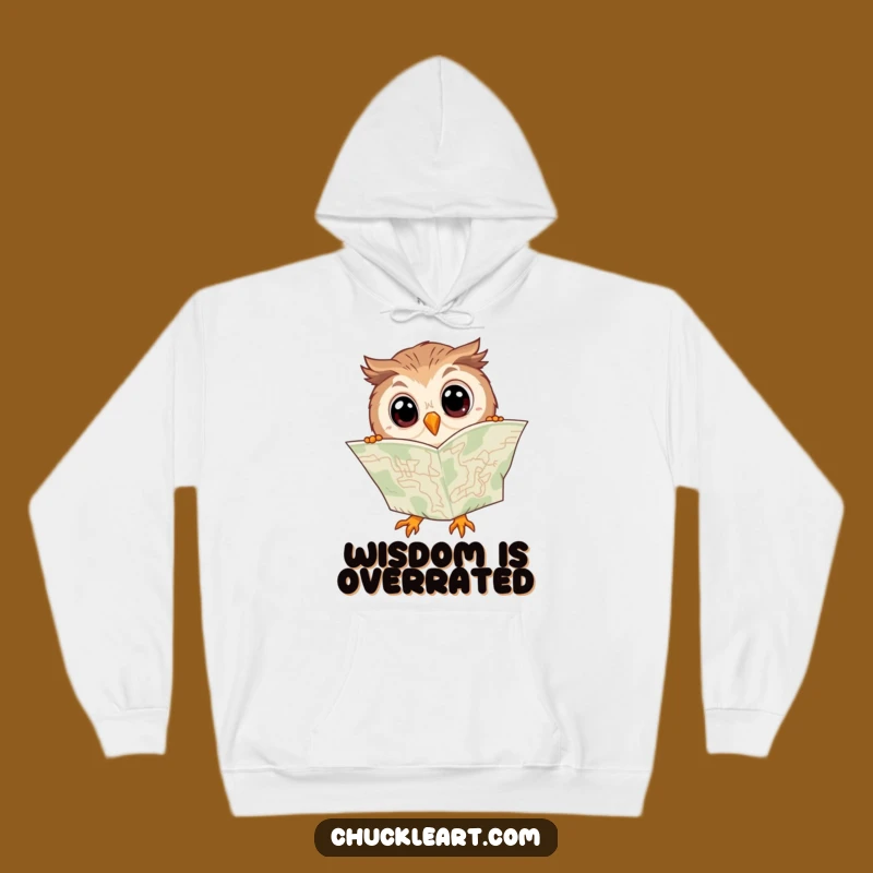 Funny Clumsy Owl Map Reading Hoodie - Cozy Bewildered Bird Sweatshirt Gift