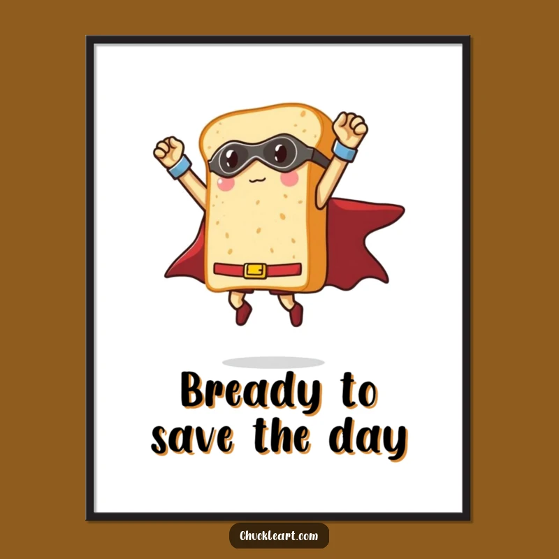 Funny Free Printable Wall Art: Superhero Bread Flying High, Quirky Downloadable Decor