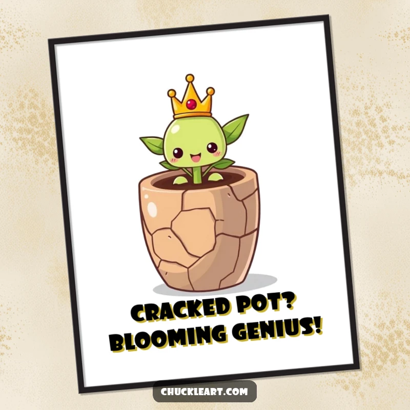 Inspirational Free Printable Wall Art of a proud little sprout wearing a crown, triumphantly growing from a cracked pot.