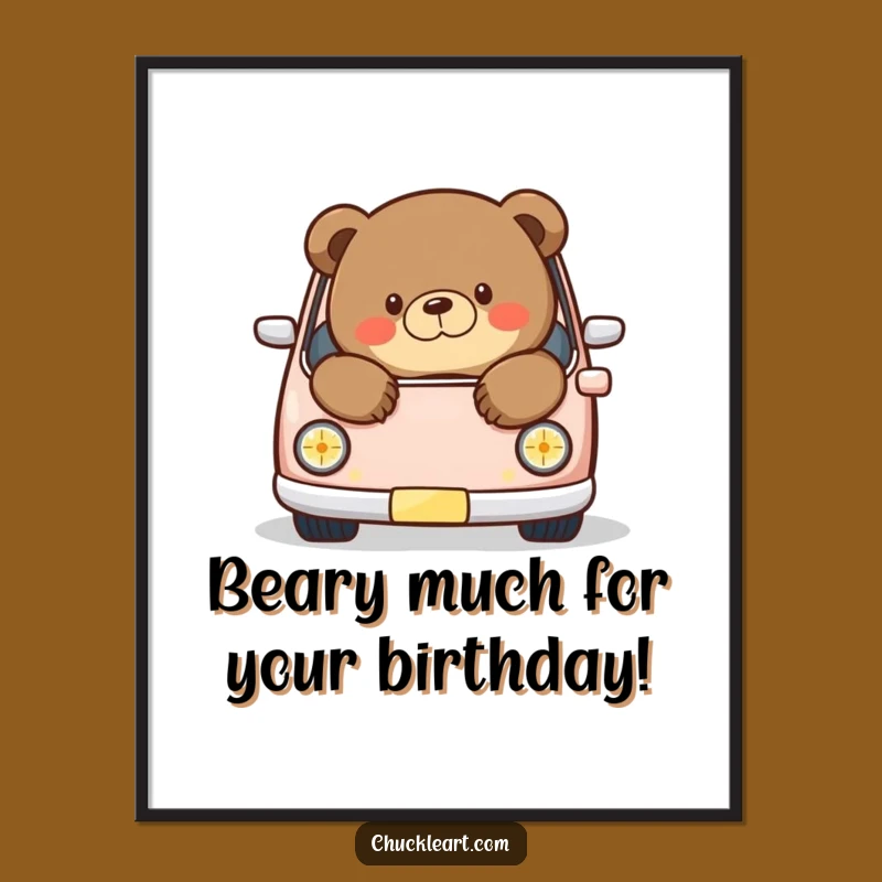 Free Printable Funny Art: Chubby Bear in Tiny Car - Quirky Downloadable Decor